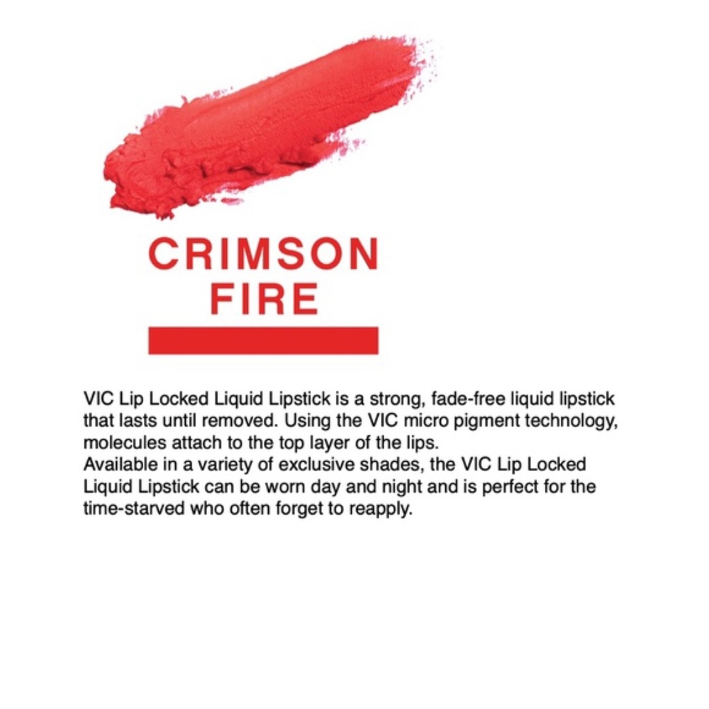 NEW VIC Cosmetics - Lip Locked Lipstick “Crimson Fire”